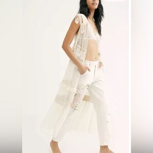 Free People NFC Washed Ashore Lace Maxi Coverup swiss dot Kimono Duster OS